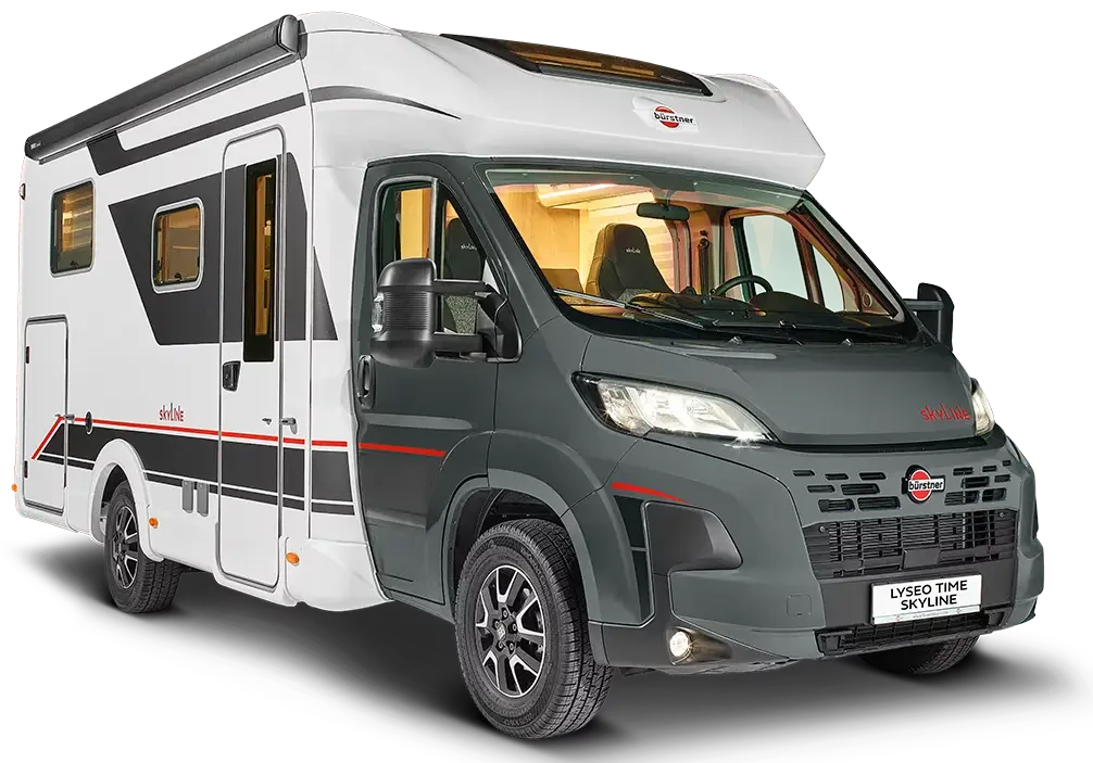 Wohnmobil Bürstner Lyseo Time Skyline 690 von schräg vorne auf transparentem Hintergrund.