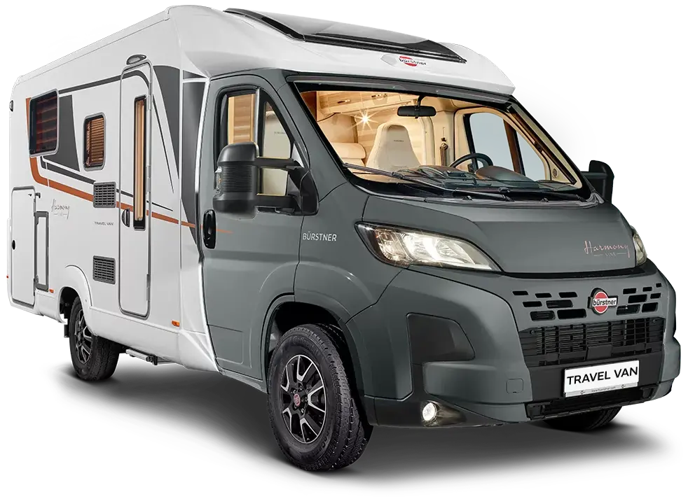 Ein Bürstner Travel Van Wohnmobil mit markantem Design.