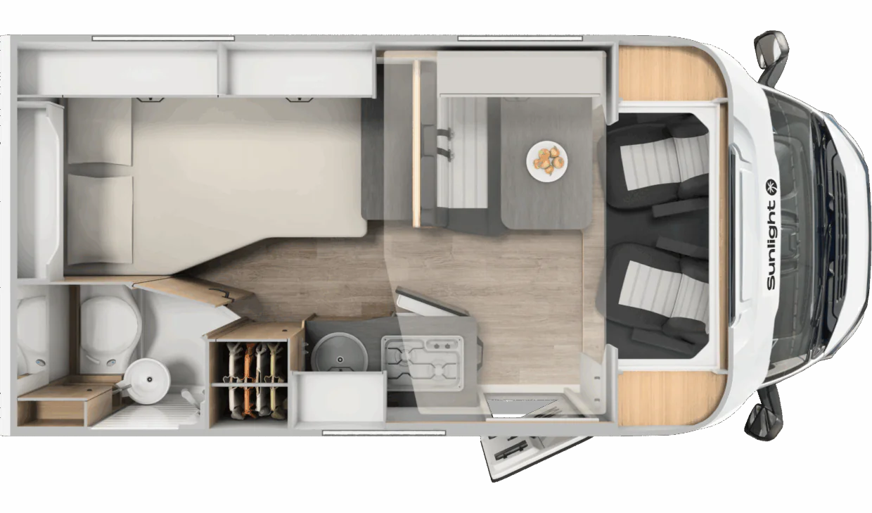 Grundriss des teilintegrierten Sunlight Adventure T58 Campers