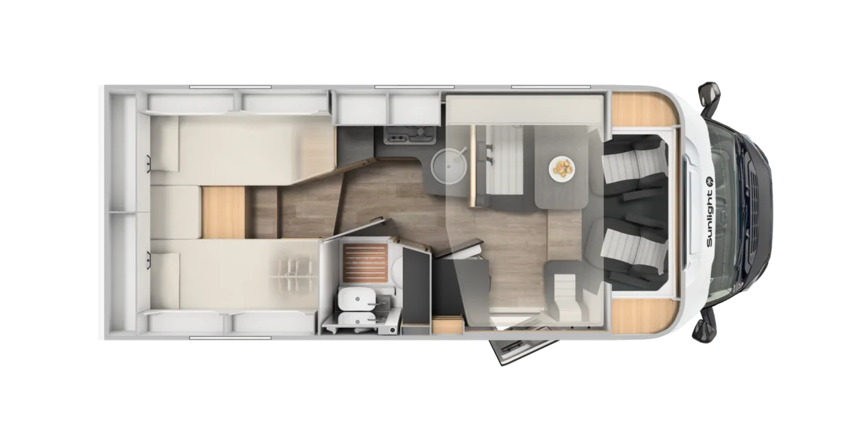 Grundriss des teilintegrierten Sunlight Adventure T67s Wohnmobils