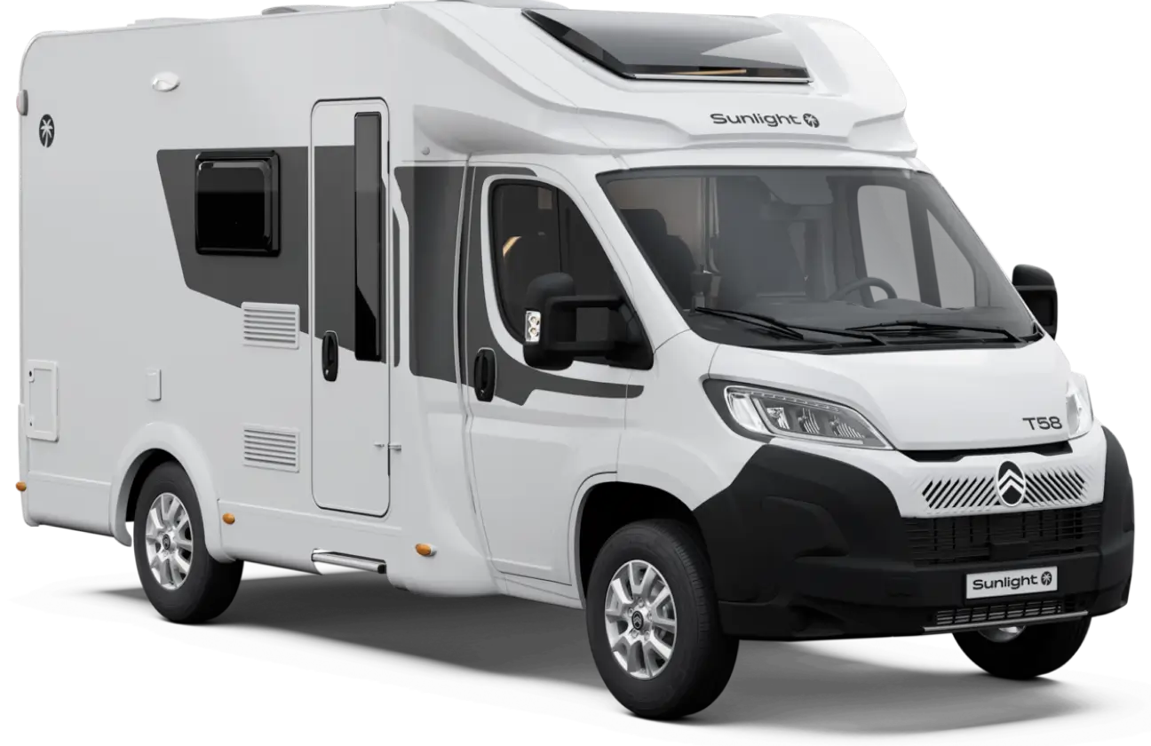 Teilintegriertes Wohnmobil Sunlight T58 in Seitenansicht.