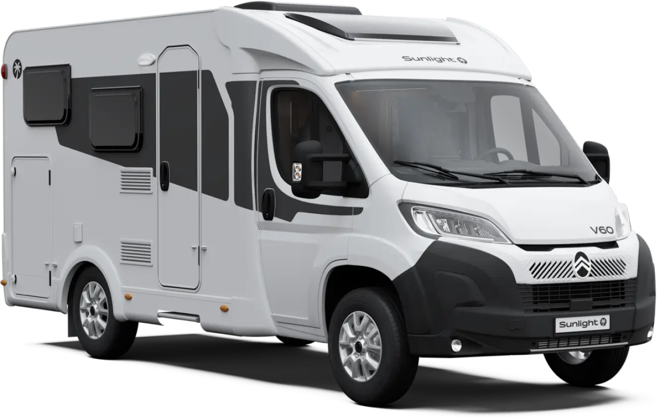 Wohnmobil Sunlight V60 in seitlicher Ansicht.